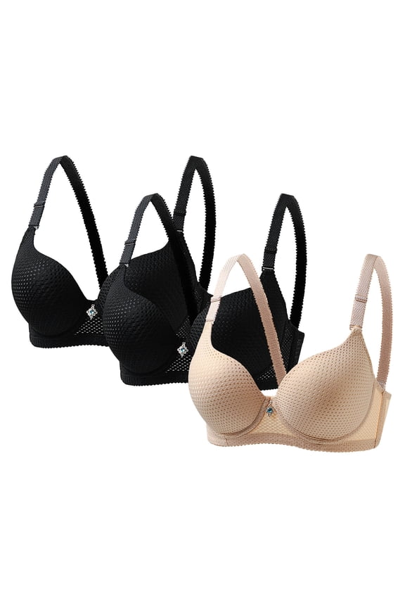 Women's Full Coverage Bra with Underwire Supportive Soft T-Shirt Bra for Leisure, Solid Color Push Up Lightly Lined Bra 3-Pack, 36B, Beige