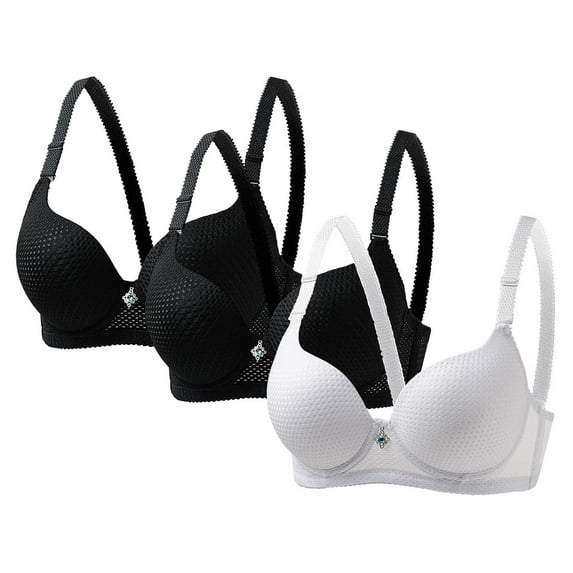 Fatuov Women's Full Coverage Bra with Underwire Supportive Soft T-Shirt Bra for Leisure, Solid Color Push Up Lightly Lined Bra 3-Pack, 36B, White