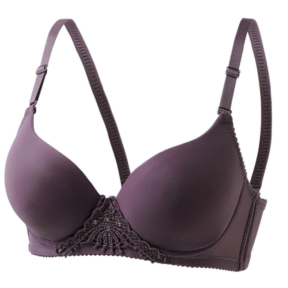 Fatuov Women's Full Coverage Underwire Bra Push Up Solid Color Breathable Daily Bra for Running, Supportive Lightly Lined Bra 38B, Purple