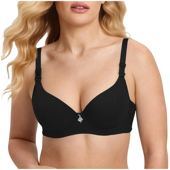 Fatuov Women's Full Coverage Underwire Bra Soft Daily Bra for Gift, Supportive Push Up Solid Color Lightly Lined Bra 36B, Black