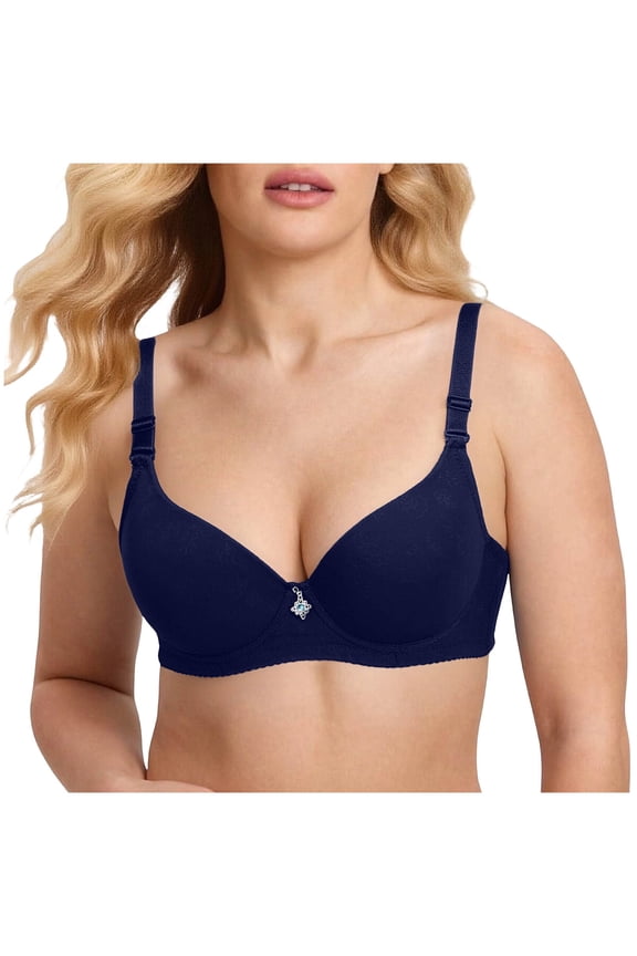 Women's Full Coverage Underwire Bra Soft Daily Bra for Gift, Supportive Push Up Solid Color Lightly Lined Bra 38B, Dark Blue