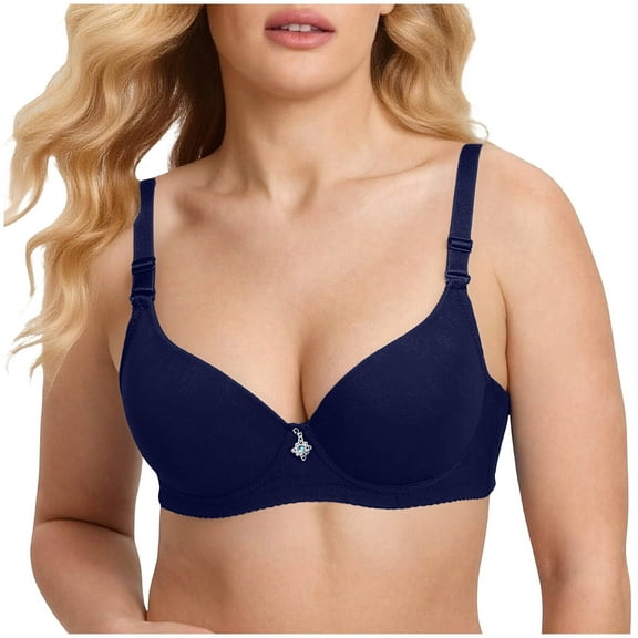 Fatuov Women's Full Coverage Underwire Bra Soft Daily Bra for Gift, Supportive Push Up Solid Color Lightly Lined Bra 38B, Dark Blue