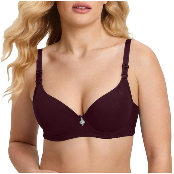 Fatuov Women's Full Coverage Underwire Bra Soft Daily Bra for Gift, Supportive Push Up Solid Color Lightly Lined Bra 46B, Coffee