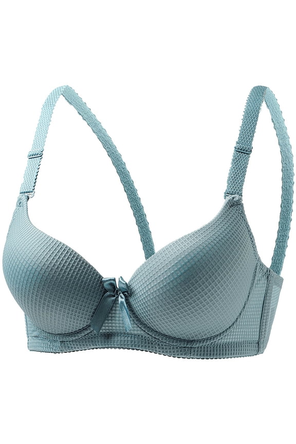 Women's Full Coverage Wire Bra Supportive Soft T-Shirt Bra for Outdoor, Solid Color Push Up Lightly Lined Bra 36B, Blue