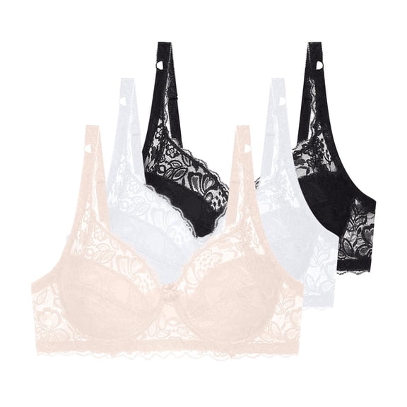 Fatuov Women's Lace Bra with Underwire Solid Color Breathable Everyday Bra for Party, Supportive Push Up Full Coverage Lightly Lined Bra 3-Pack, 42B, Khaki