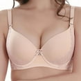 thumbnail image 1 of Fatuov Women's Lace Bra with Underwire Solid Color Soft Daily Bra for Casual, Supportive Full Coverage Push Up Lightly Lined Bra 40C, Beige, 1 of 5