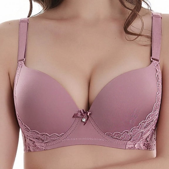 Fatuov Women's Lace Bra with Underwire Solid Color Soft Daily Bra for Casual, Supportive Full Coverage Push Up Lightly Lined Bra 44C, Pink