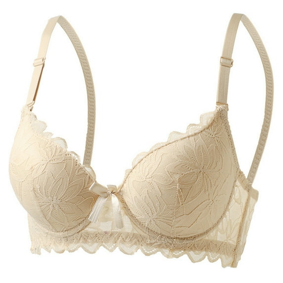 Fatuov Women's Lace Bra with Underwire Supportive Comfort T-Shirt Bra for Casual, Push Up Full Coverage Solid Color Lightly Lined Bra 38B, Beige