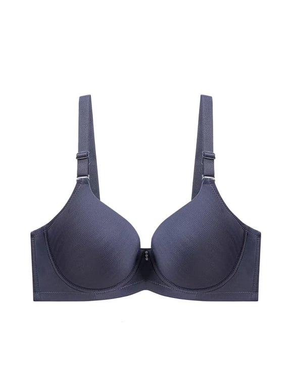 Women's Lace Bra with Underwire Supportive Comfort T-Shirt Bra for Casual, Push Up Full Coverage Solid Color Lightly Lined Bra 40D, Gray