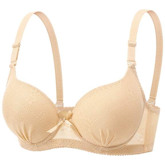 Fatuov Women's Lace Bras Full Coverage Push Up Seamless Breathable Everyday Bras for Lounge Wireless Adjustable Straps Lightly Lined Bra 38B, Coffee
