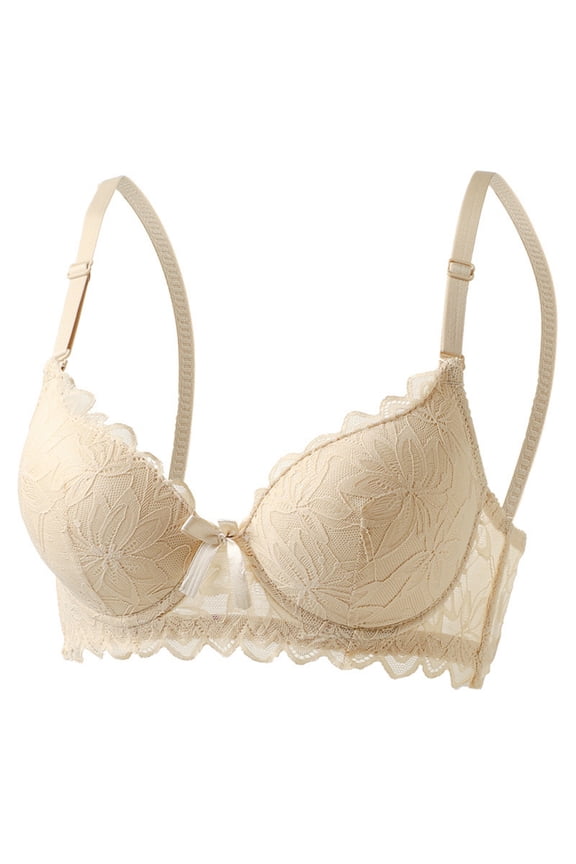 Women's Lace Underwire Bra Comfort Bra for Leisure, Full Coverage Supportive Push Up Solid Color Lightly Lined Bra 40B, Beige