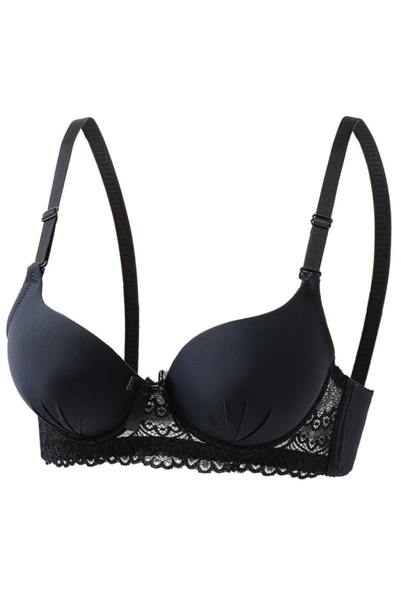 Women's Lace Underwire Bra Comfort Bra for Leisure, Full Coverage Supportive Push Up Solid Color Lightly Lined Bra 40B, Black