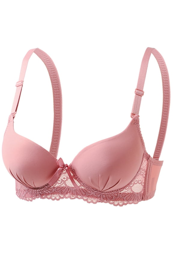 Women's Lace Underwire Bra Comfort Bra for Leisure, Full Coverage Supportive Push Up Solid Color Lightly Lined Bra 40B, Pink