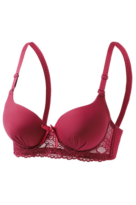 Women's Lace Underwire Bra Comfort Bra for Leisure, Full Coverage Supportive Push Up Solid Color Lightly Lined Bra 40B, Red