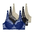 thumbnail image 1 of Fatuov Women's Lace Underwire Bra Push Up Comfort Bra for Running, Supportive Solid Color Full Coverage Lightly Lined Bra 3-Pack, 42C, Blue, 1 of 4
