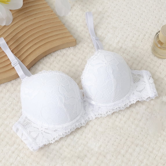 Fatuov Women's Lace Wire Bra Solid Color Breathable T-Shirt Bra for Outdoor, Push Up Supportive Full Coverage Lightly Lined Bra 38B, White