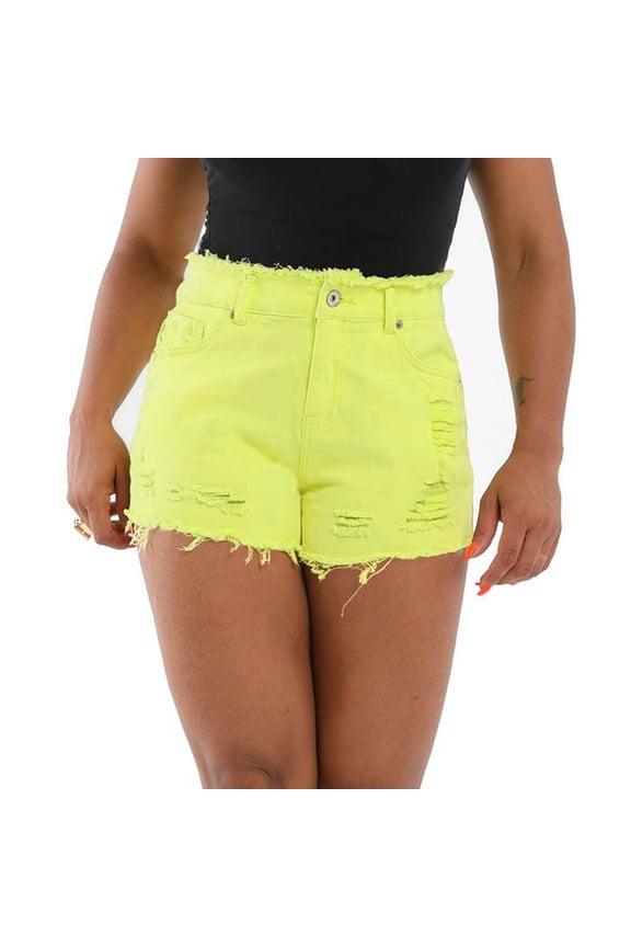 Women's Lightweight Denim Shorts High Waisted Solid Color Breathable Ripped Denim Shorts with Pocket Summer Shorts for Beach, Yellow, W26 L11