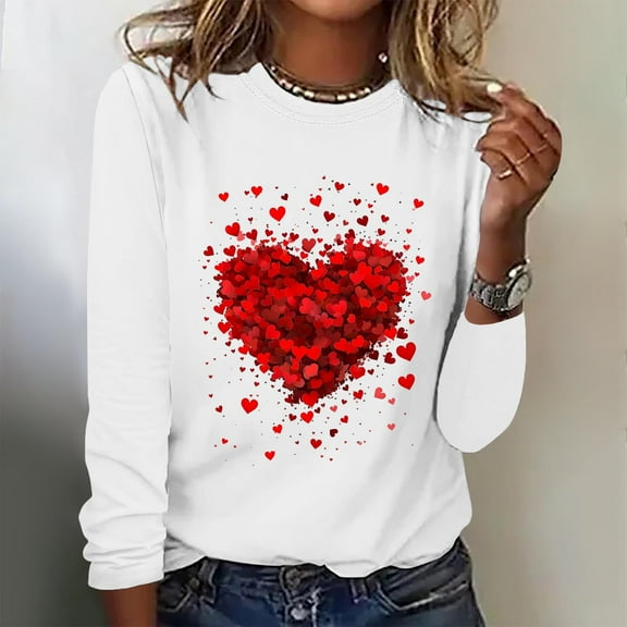 YOTAMI Women's Love Shirt Long Sleeve Valentine's Day Print Loose Fit Pullover Crew Neck Everyday Top - Valentine's Gift