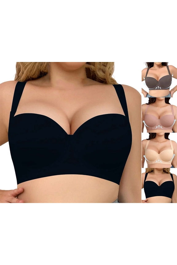 Women's Plus Size Bra with Underwire Solid Color Comfort Bra for Casual, Supportive Push Up Full Coverage Underwear 44C, Black