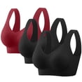 thumbnail image 1 of Fatuov Women's Plus Size Bras Wireless Push Up All Day Comfort Bras for Travel Seamless Full Coverage Breathable T-Shirt Bras, 3-Pack, Red, 44C, 1 of 5