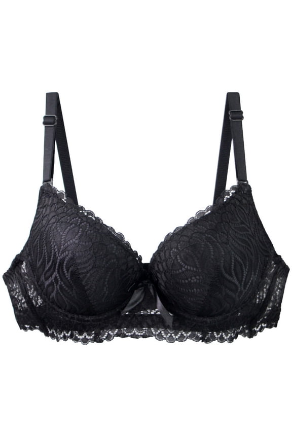 Women's Push Up Underwire Bra Full Coverage Comfort Bra for Running, Supportive Solid Color Lightly Lined Bra 40C, Black