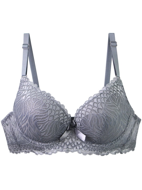 Women's Push Up Underwire Bra Full Coverage Comfort Bra for Running, Supportive Solid Color Lightly Lined Bra 40C, Gray