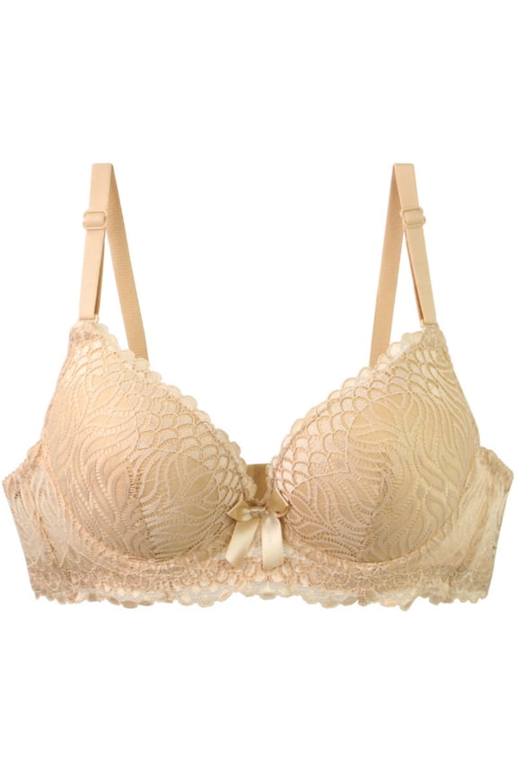 Women's Push Up Underwire Bra Full Coverage Comfort Bra for Running, Supportive Solid Color Lightly Lined Bra 42B, Beige