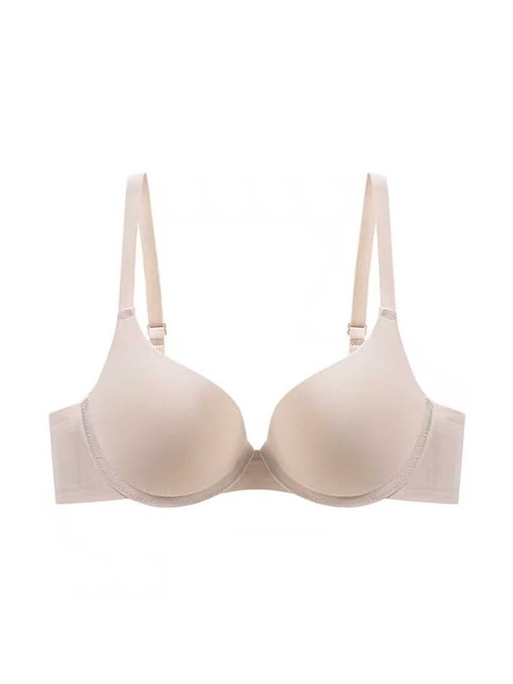 Women's Push Up Underwire Bra Supportive Full Coverage Soft Everyday Bra for Gift, Solid Color Lightly Lined Bra 40B, Beige