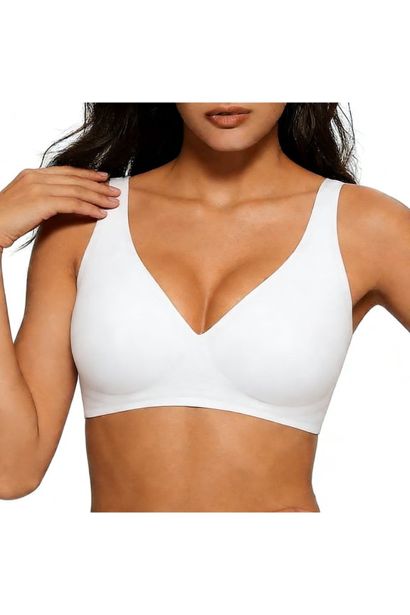 Women's Wire Free Bra Full Coverage Solid Color Lightly Lined Bralette Push Up Seamless Comfort Casual Bra 36B, White