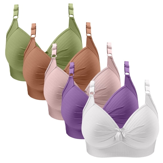 Fatuov Women's Wireless Bras Plus Size Seamless Push Up Full Coverage Everyday Comfort Bras for Travel Soft T-Shirt Bras, 5-Pack, Green, 38B