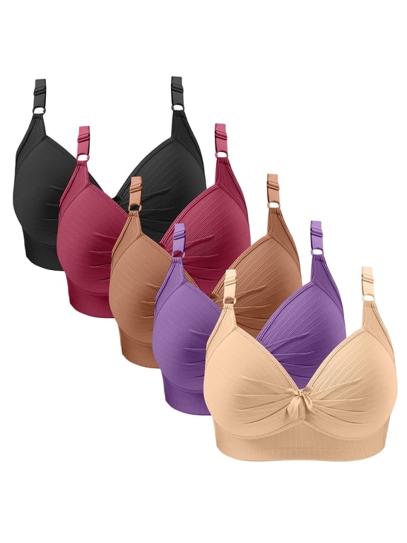 Women's Wireless Push Up Bras Plus Size Everyday Comfort Bras for Casual Full Coverage Seamless Soft T-Shirt Bras, 5-Pack, Multicolor, 48B
