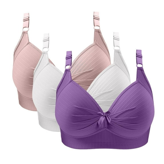 Fatuov Women's Wireless T-Shirt Bras Plus Size Seamless Soft Daily Bras for Casual Full Coverage Push Up Bralette, 3-Pack, Multicolor, 38B
