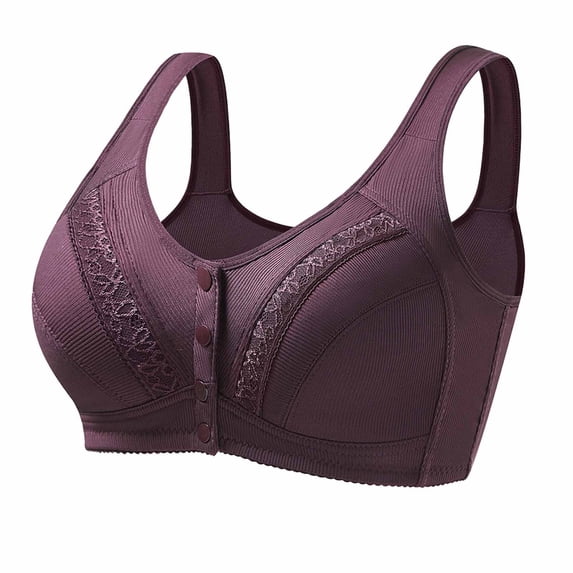 Fatuov Womens Bra No Underwire Full Coverage Push Up Comfortable Front Closure Bra for Lounge Breathable Everyday Bra, One-Handed Use, Underwear 40B