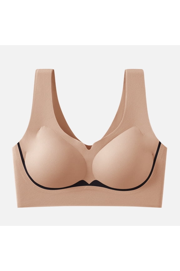 Womens Casual Bra Full Coverage Push Up Lightly Lined Supportive Wire Free Bralette Seamless Comfort Everyday Bra 44B, Beige