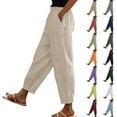 thumbnail image 1 of Fatuov Cotton Linen Plus Size Pants for Women - Summer Elastic Waisted Wide-Leg Cargo Pants with Pocket Fashion Drawstring Loose Casual Long Pants Army Green Size S, 1 of 5