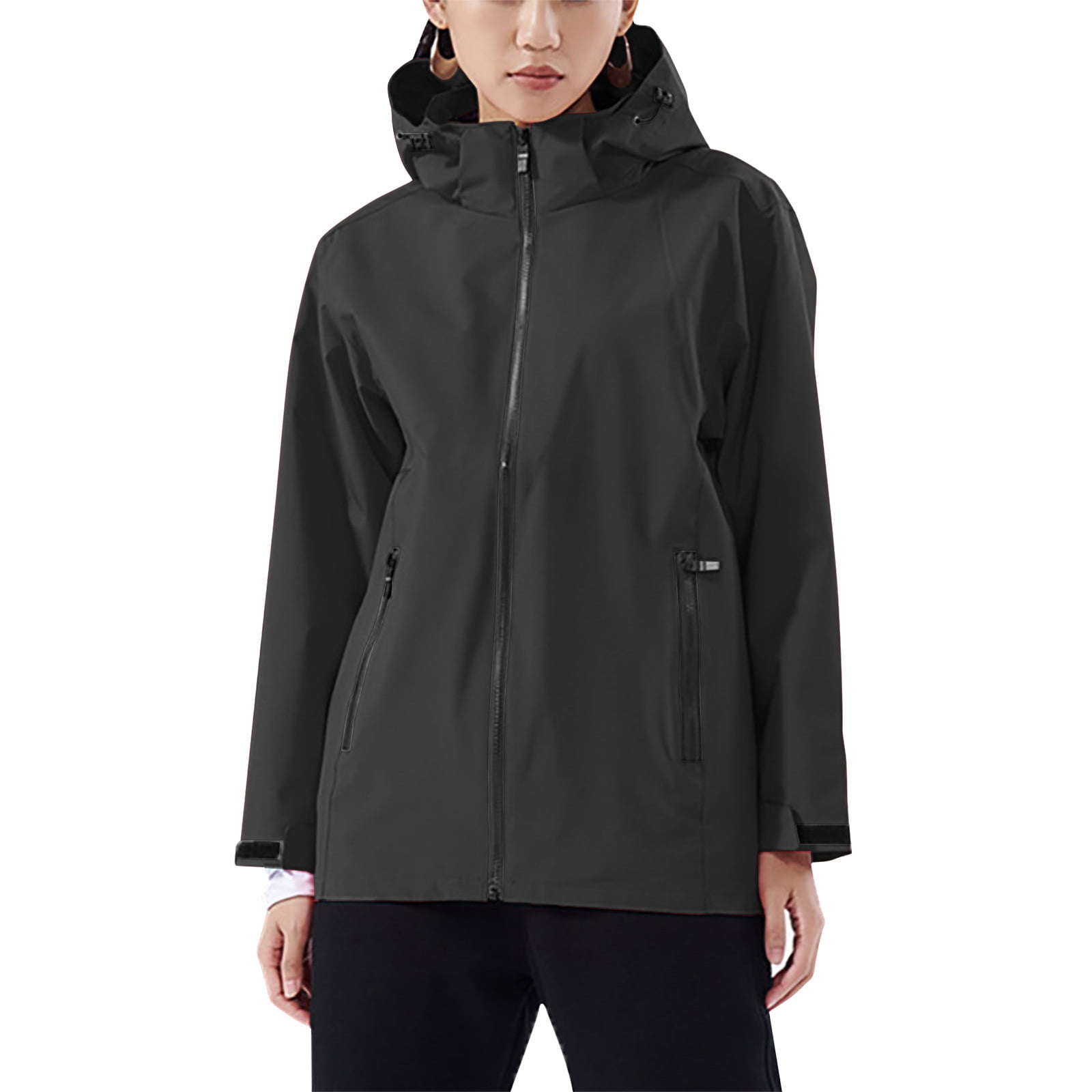 Fatuov Womens Fall Jackets Comfortable Hooded Windbreaker Long Sleeve