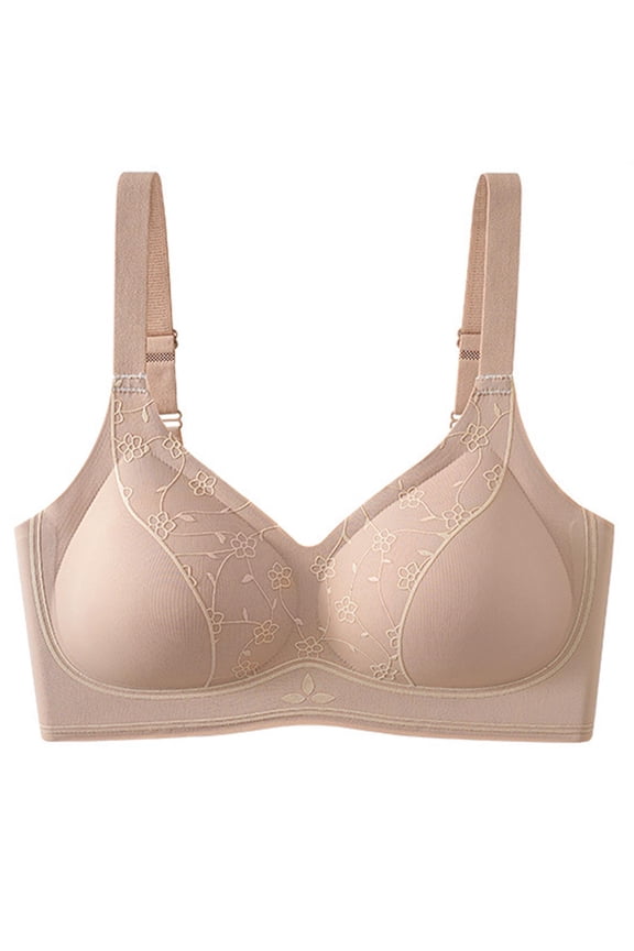 Womens Lace Push Up Bra Wireless Bralette Light Support Bra Everyday Wear Beige Bra 44B