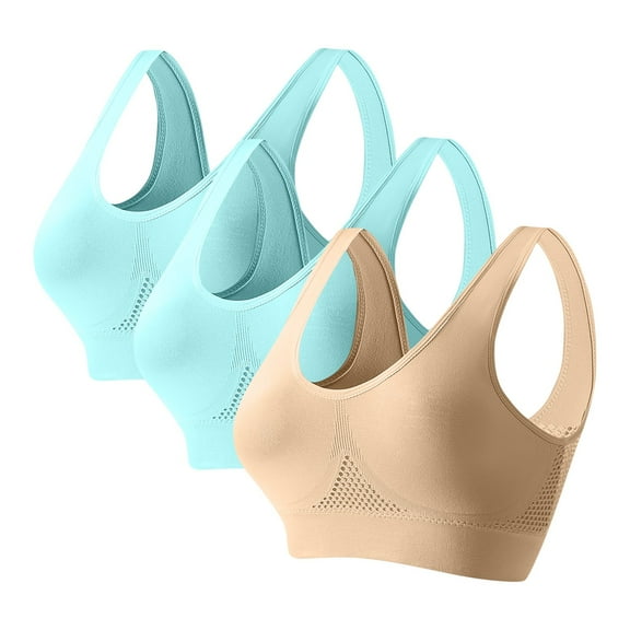 Fatuov Womens Sports Bras Seamless Wireless Stretchy Tank Top Bra for Yoga, Lightweight High Impact, 3-Pack