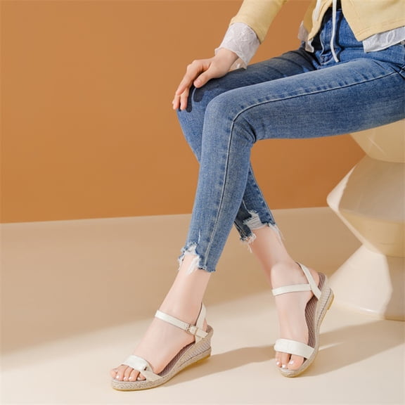 Fatuov Womens Wedge Sandals Non-Slip Platform Sandals Open Toe Plus Size Lightweight Beach Sandals 5.5
