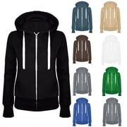 Fatuov Womens Zip up Casual Hoodie with Pocket Outfits Drawstring Long Sleeve Solid Outerwear
