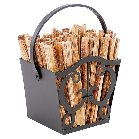 Fatwood Caddy Holder with 4lbs Fatwood - Cypher Collection Wrought Iron Fireplace Log Holder - Traditional Hearth Accessory - Easy Fire Starter
