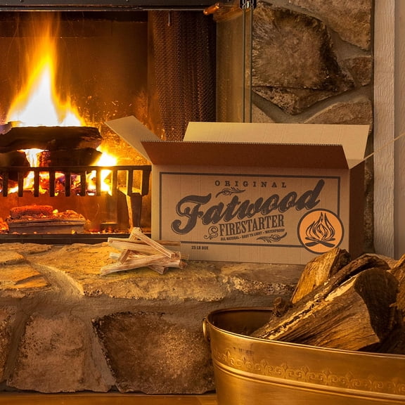 Fatwood Fire Starter Sticks 25lb Box - Pine Kindling for Campfire Fireplace BBQ Grill Wood Stove