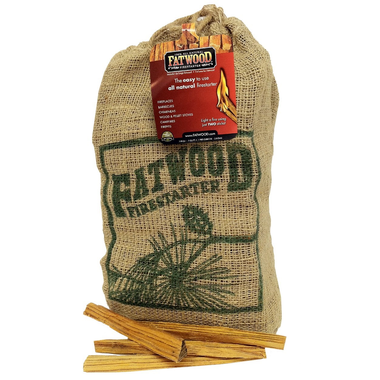 Fatwood Firestarter Natural Fire Starter Burlap Bag, 10 Lb.