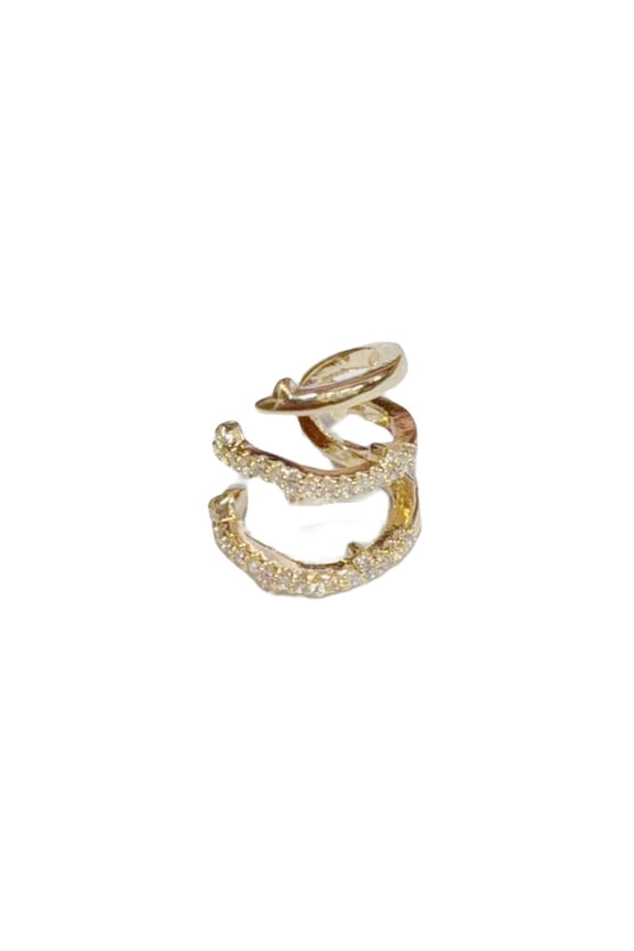 14K Gold Plated Rhinestone-Encrusted Ear Cuff – Adjustable Single Ear Wrap with Sparkling Crystal Design, Trendy Ear Climber for Women, No Piercing Needed, Perfect for Party, Daily Gift