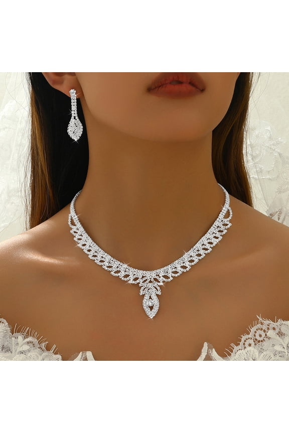 3 pcs Necklace Set for Women, Wedding Jewelry Sets for Brides, Jewelry Set with White AAA Cubic Zirconia, for Bridal Bridesmaid