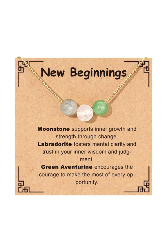 8mm Natural Stone Necklace with Moonstone, Labradorite & Green Aventurine for Inner Growth and Courage