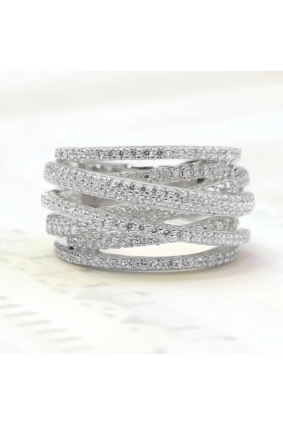 925 Silver Shining White Criss Cross Ring Cubic Zirconia Promise Rings CZ Cross Knot Ring 14K Gold Plated Diamond Pave Ring, Multi-Row Design Engagement Wedding Ring for Women