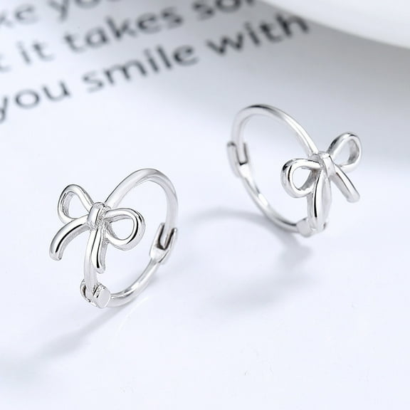 Faty-T 925 Sterling Silver Bow Hoop Earrings Ribbon for Women Teens Bowknot Hoop Earrings Huggie