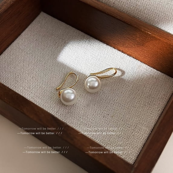 Faty-T 925 Sterling Silver Hoop Handpicked White Freshwater Cultured Pearl Dangle Drop Earrings Jewelry for Women