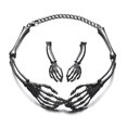 thumbnail image 1 of Faty-T Black Skeleton Hand 2‑Piece Jewelry Set, Articulated Bone Choker Necklace & Matching Skeleton Hand Dangle Earring Kit for Women, Spooky Punk Gothic Statement Costume Jewelry for Halloween, 1 of 4